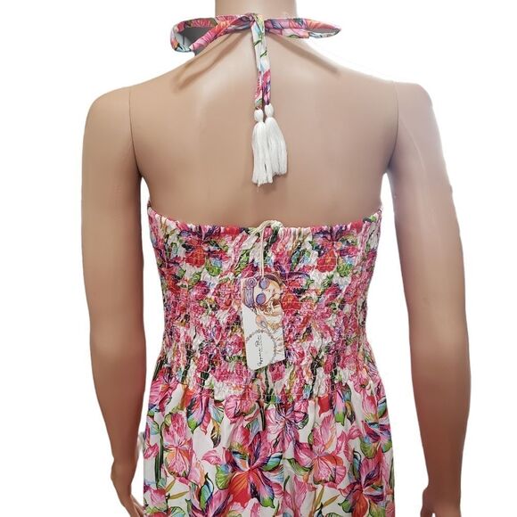 NWT Gypsie Blue Tie Around Neck Floral Maxi Dress SMALL - Picture 6 of 12